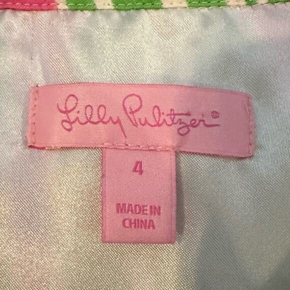 Lilly Pulitzer Silk Mini Dress Size 4 Pink Green Leaf Print Tie Short Sleeve - Picture 4 of 14